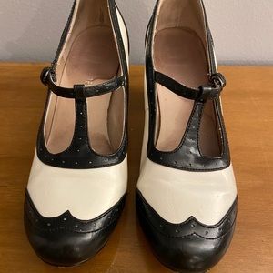 Chelsea Crew Black and White T-strap Pumps